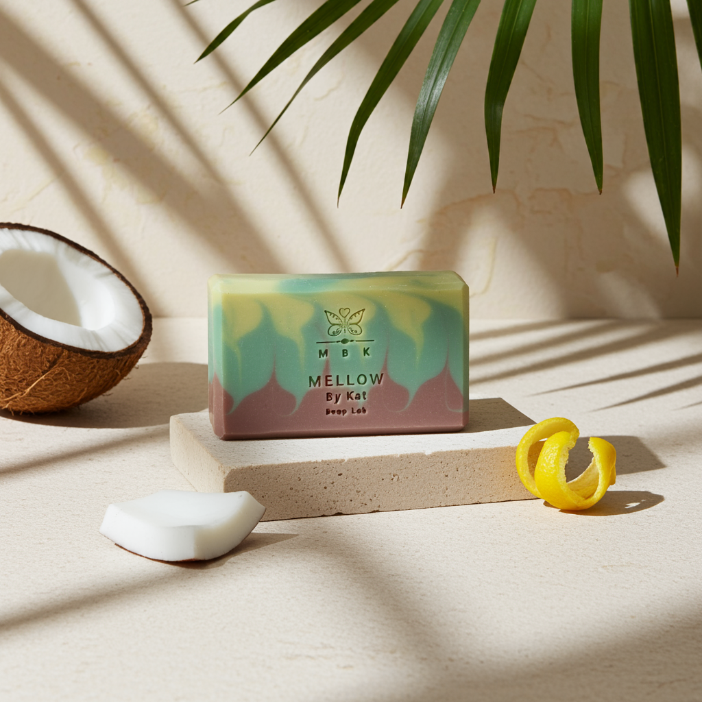 Sapone solido Kira agrumato con note di cocco e vaniglia, vegan e artigianale